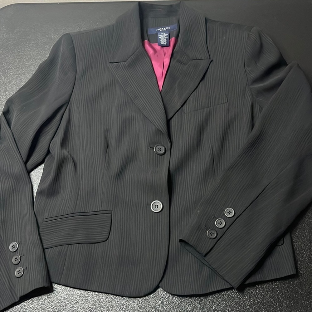 Black Joneswear blazer - 14 petite, office wear, shoulder pad, magenta, grey